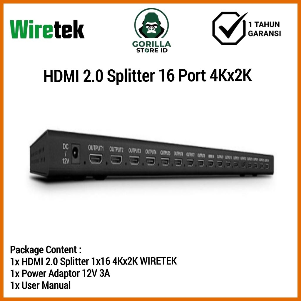 Wiretek HDMI Splitter 16 Port 4Kx2K