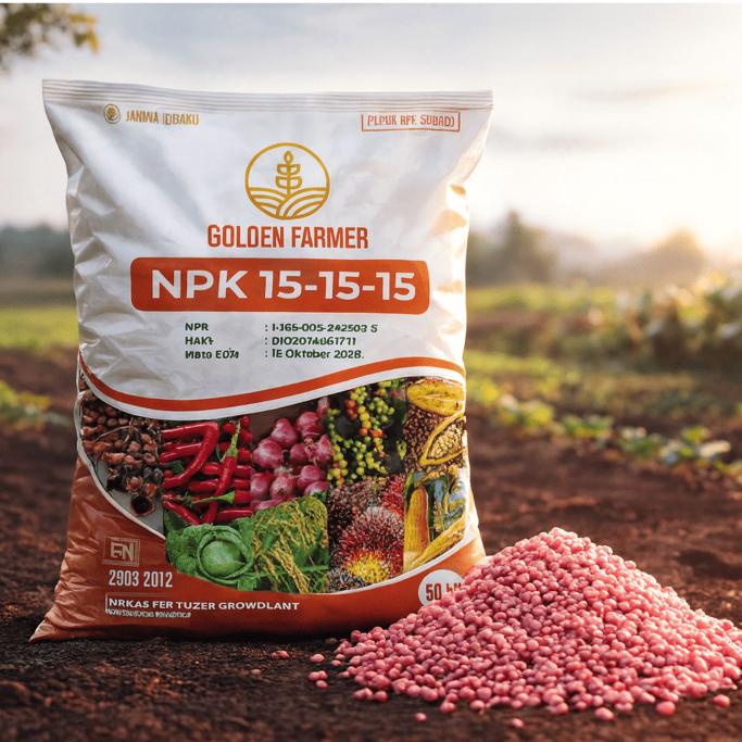 PUPUK GOLDEN FARMER NPK 15-15-15 KWALITAS PREMIUM REPACK 1KG