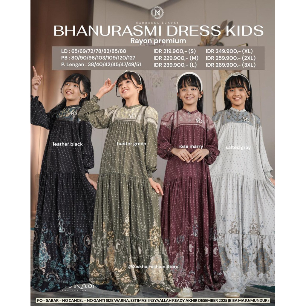 BHANURASMI DRESS KIDS GAMIS ANAK SARIMBIT LEBARAN 2026 BY NADHEERA LUXURY