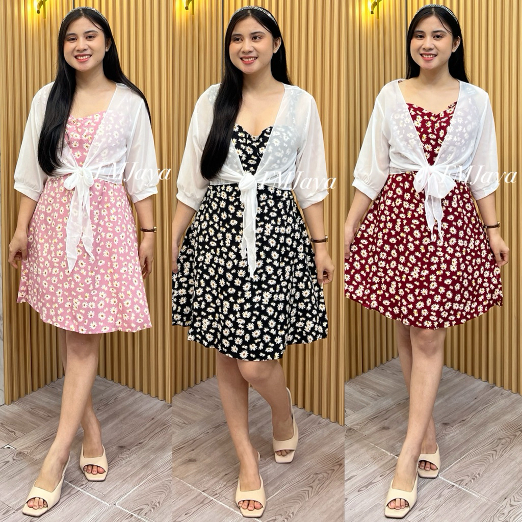 DRESS BUNGA WANITA + OUTER  5288 || DRESS + CARDI  / SET DRES CARDIGAN || DRESS NATAL