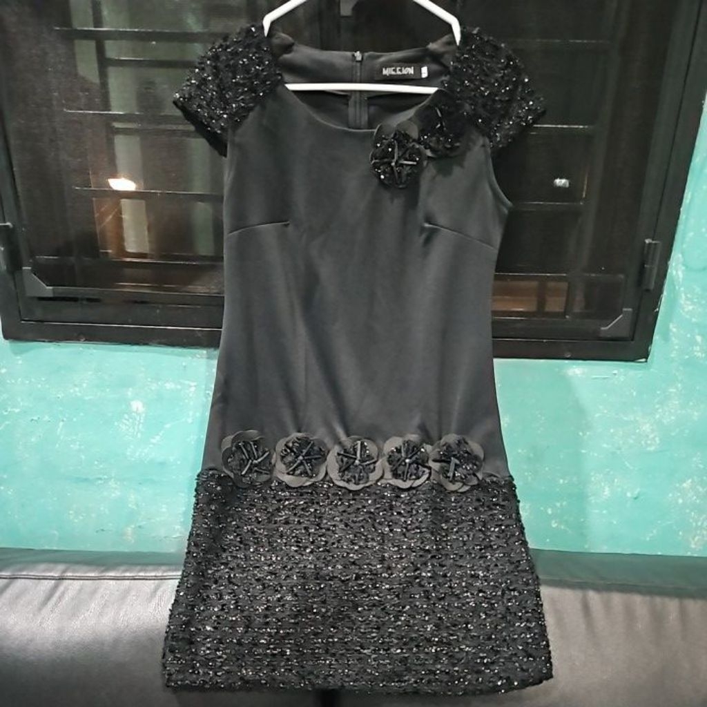 Dress hitam bunga bling bling preloved