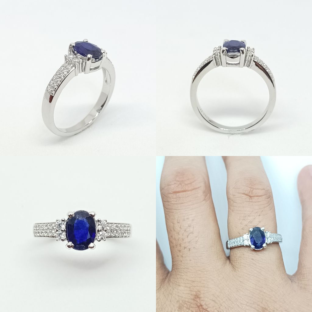 CINCIN WANITA BATU NATURAL BLUE SAFIR RING PERAK 925