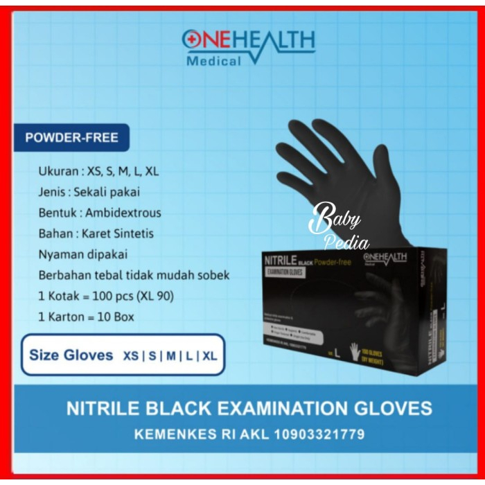 NITRILE HITAM / Sarung Tangan Nitril Hitam / Handscoon Nitrile Black ONEHEALTH