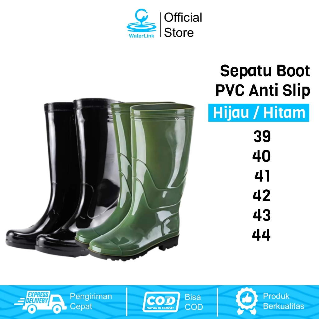 WATERLINK Sepatu Boot Panjang Pria Wanita Sepatu Boots PVC Karet Sepatu Kerja Boot Sepatu Boot Hujan