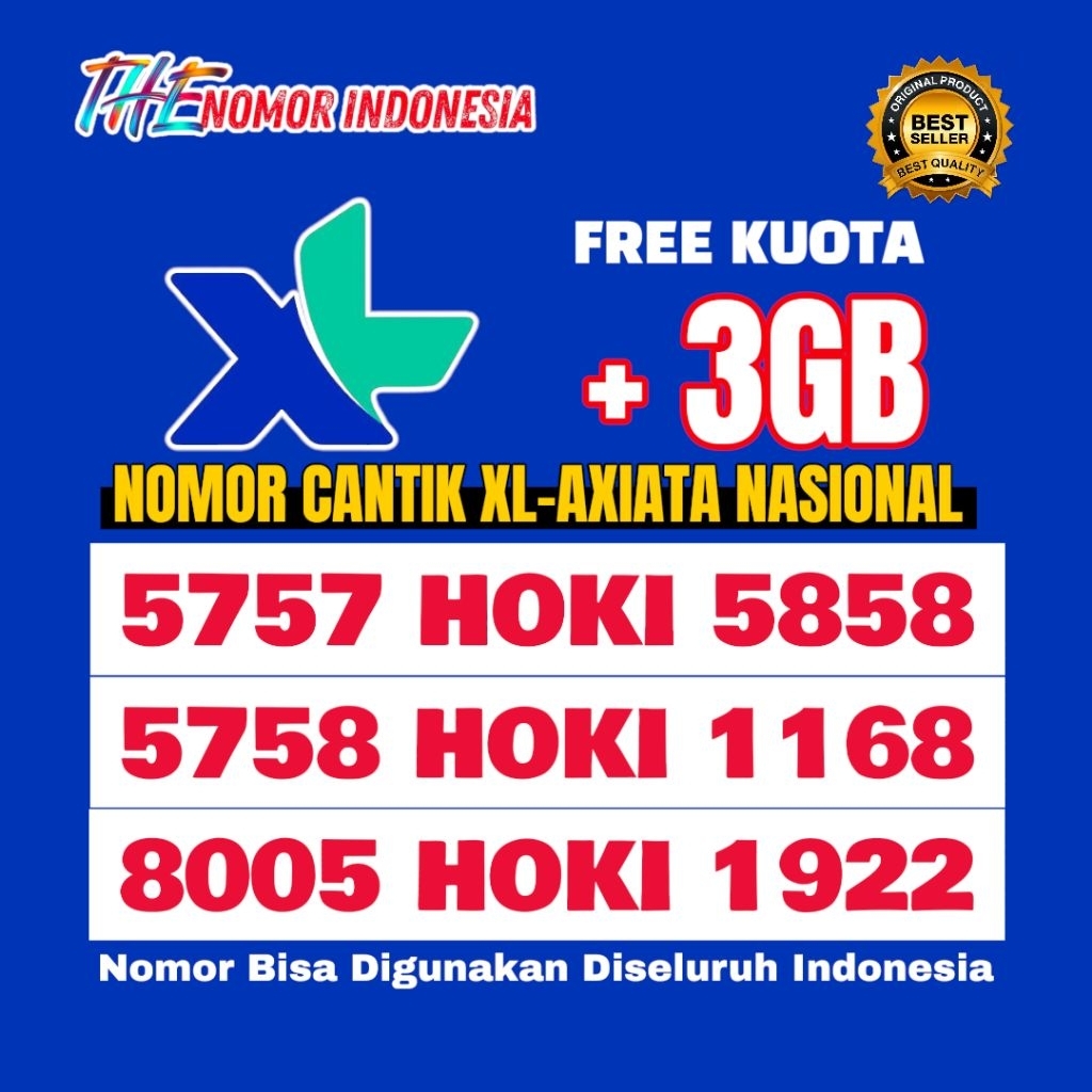 Nomor Cantik XL - Axiata 4G/5G/LTE Hoki 5758/1168/1922/8005 | Kuota 3GB(X-Hoki)
