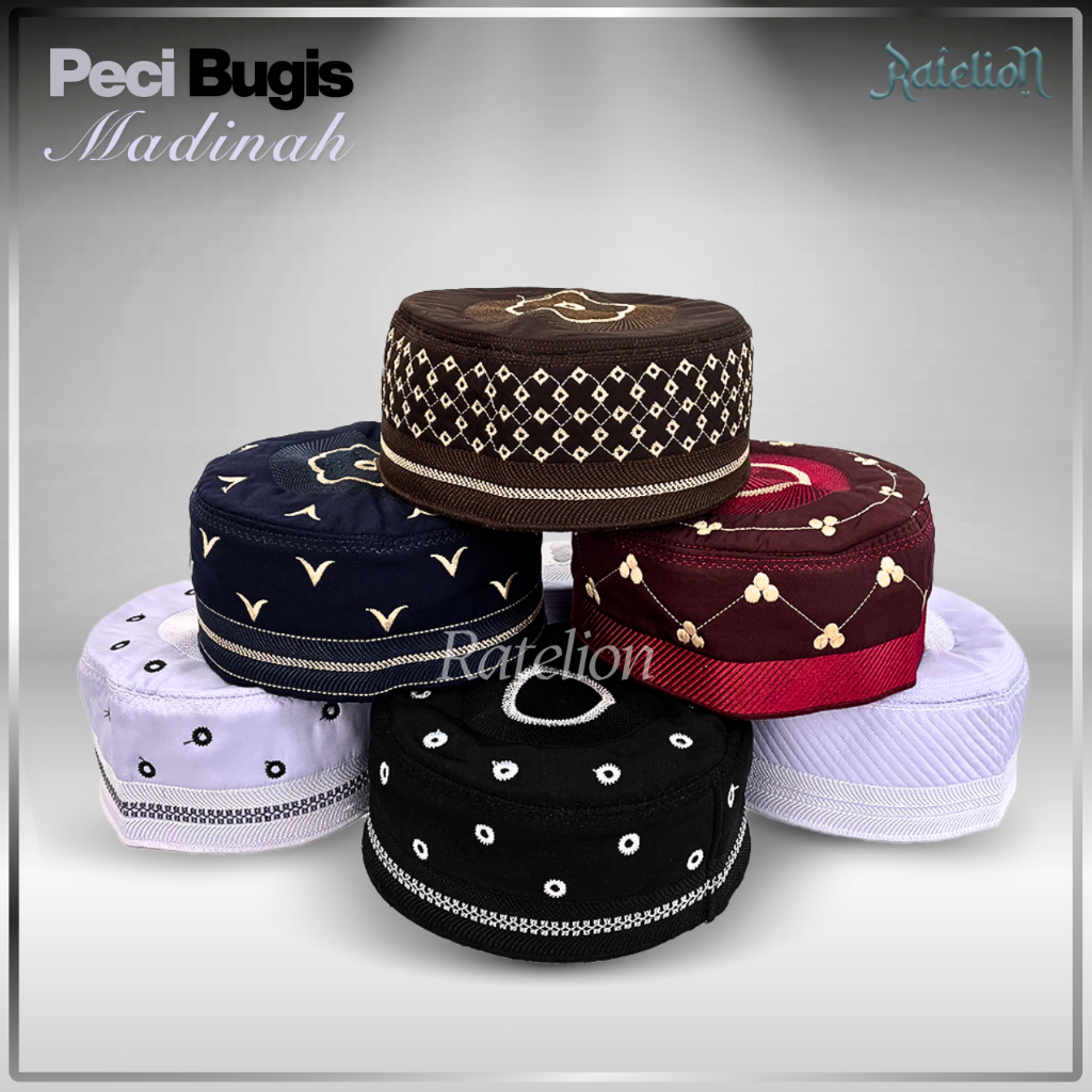 Peci MADINAH BUGIS Haji Kopiah Medina Santri Pesantren Dewasa Anak Laki Motif Model Bordir Kopyah So