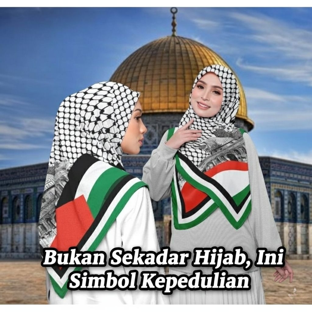 Jilbab Palestina Segi Empat 110x110 Cm Premium Jilbab Palestina Bahan Voal Halus Motif Kekinian