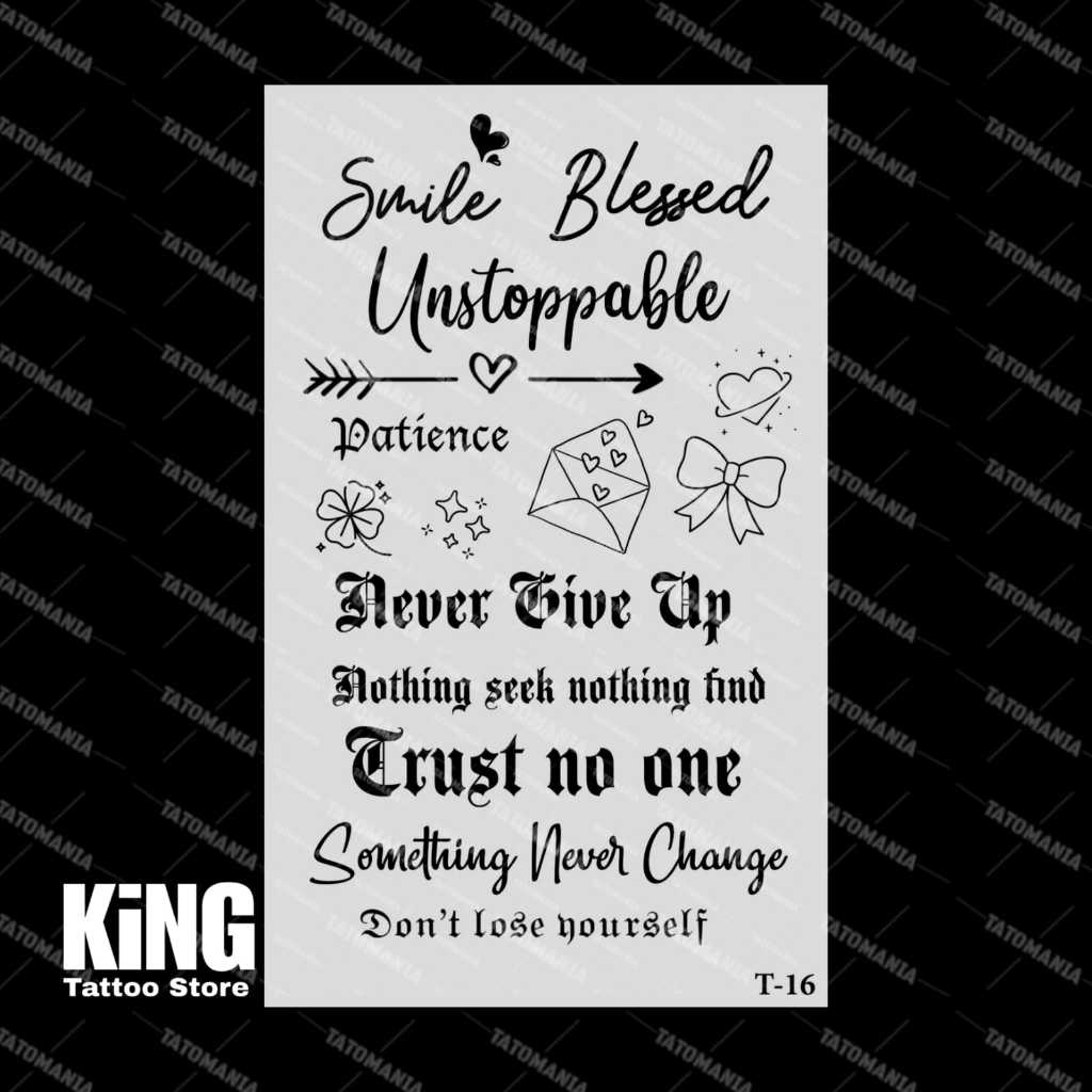 KINGTATO - Sticker tattoo temporary semi permanen anti air motif Tulisan 16