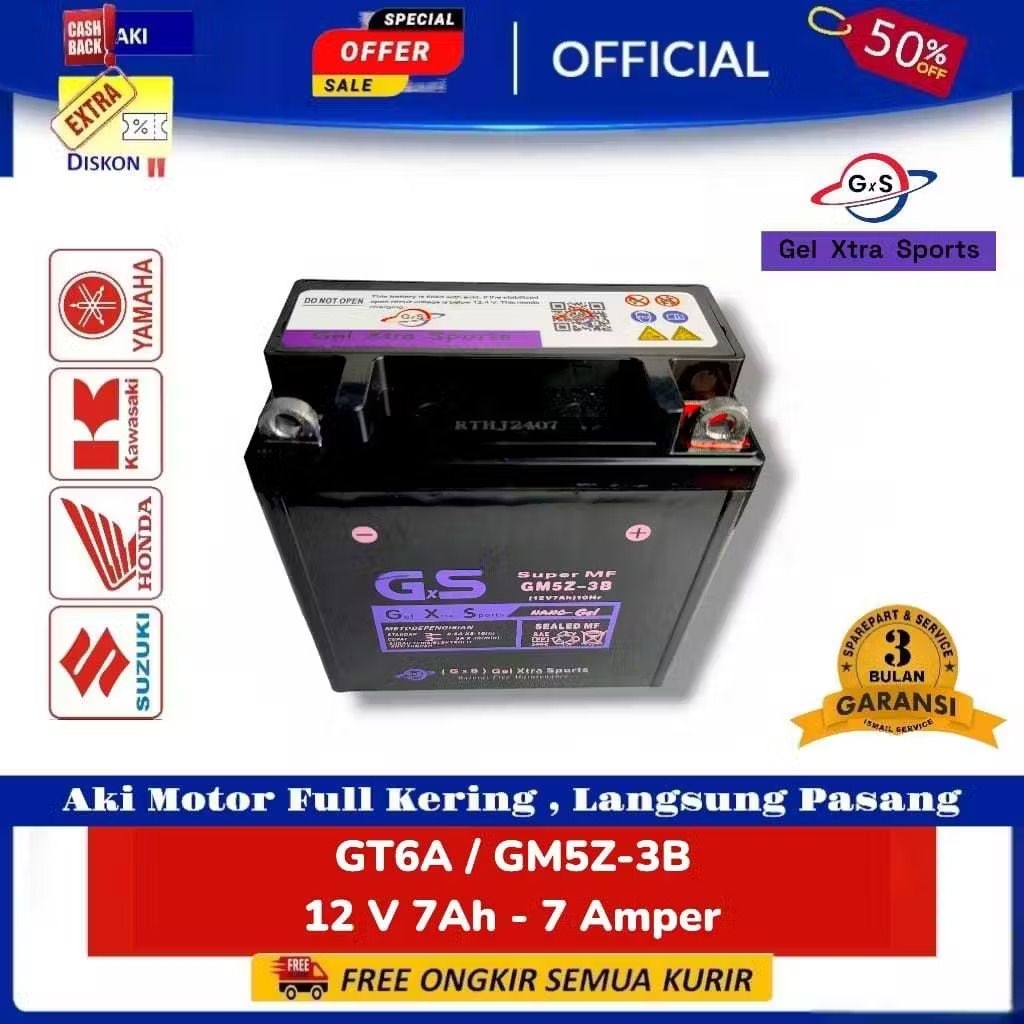 AKI FULL KERING MF  Motor Baterai GT6A/GM5Z-3B 12v 17 AH Mio Sporty Vega RR ZR R Smile Gs