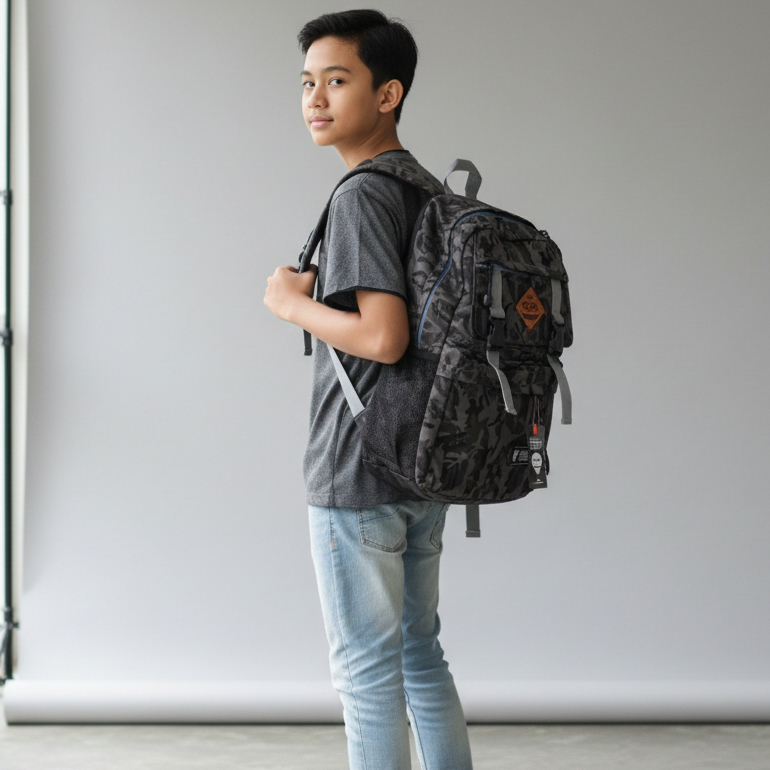 tas ransel anak sekolah pria gendong laptop backpack punggung cowok doreng army OID