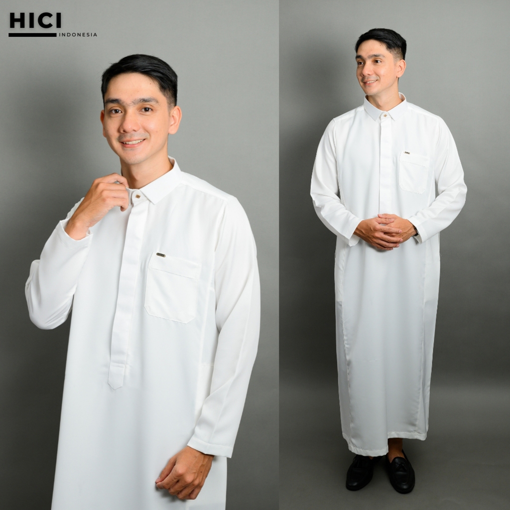 Hici Jubah Pria Slimfit Gamis Thobe Bungur Lengan Panjang Putih Basic
