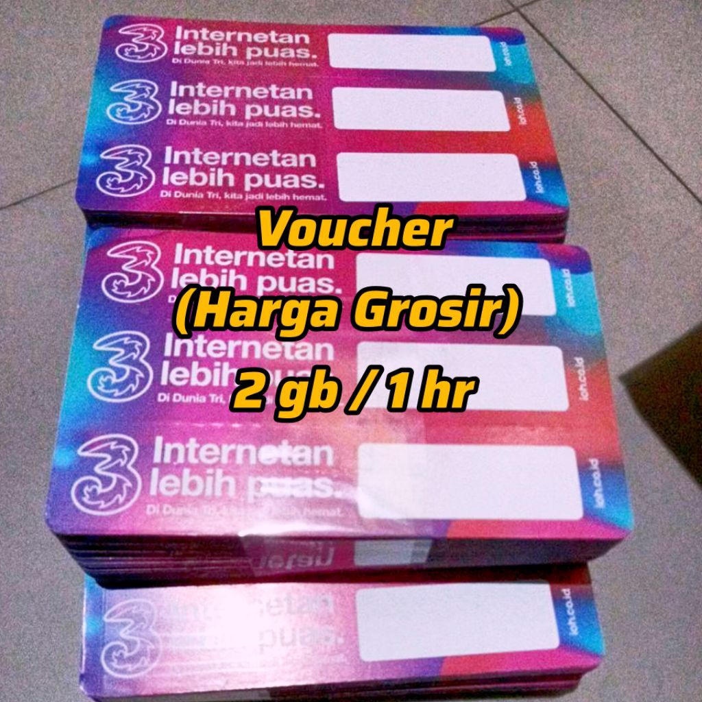 Voucher 3 Three 2 gb 1 hr murah harga grosir khusus wilayah sumbangsel exp 2026