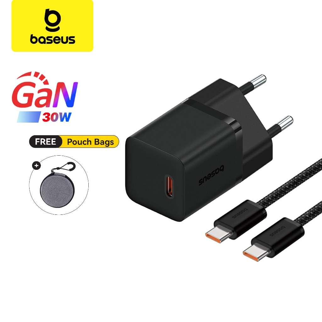 Kepala Charger Baseus GaN5 Mini 1C 30W EU Dan Kabel Gan5 Fast Charger 100W