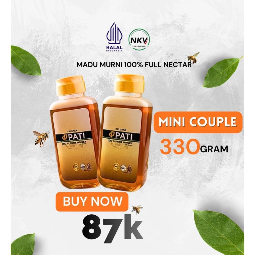 Madu Pati Paket Hemat kemasan (330 gram 2 botol)  madu murni asli 100% tanpa campuran