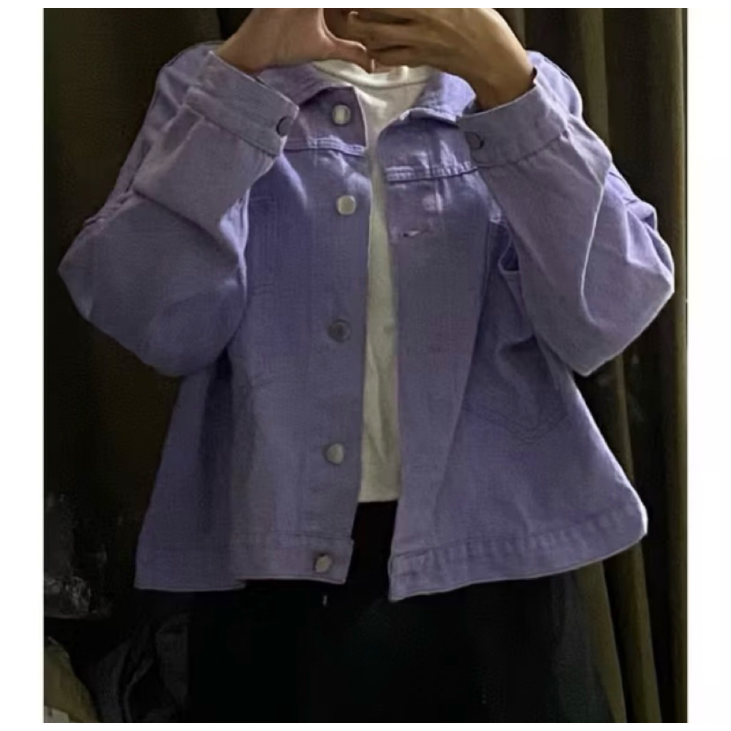 JAKET JEANS CROP LILAC OVERSIZE WOMEN WOMAN CEWE WANITA GOOD CONDI