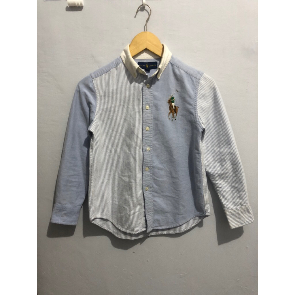 Kemeja Polo By Ralph Lauren Salur Biru Oxford