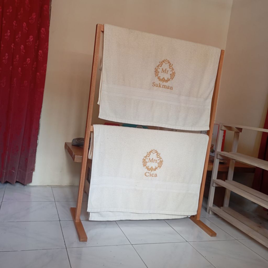Stand hanger kayu rak jemuran minimalis