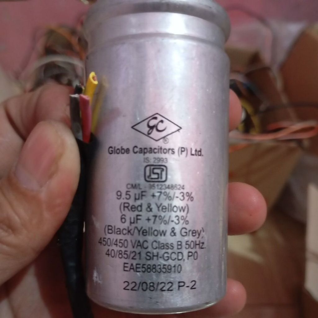 (NON SOCKET) Kapasitor Mesin cuci LG Original 9,5uf/6 uf