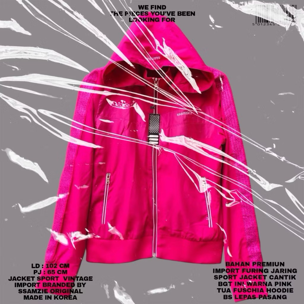 SSAMZIE JACKET SPORT HOODIE PINK FUSCHIA KOREAN LOOK/PINK FUSCHIA JACKET FURING JARING KOREAN STYLE/