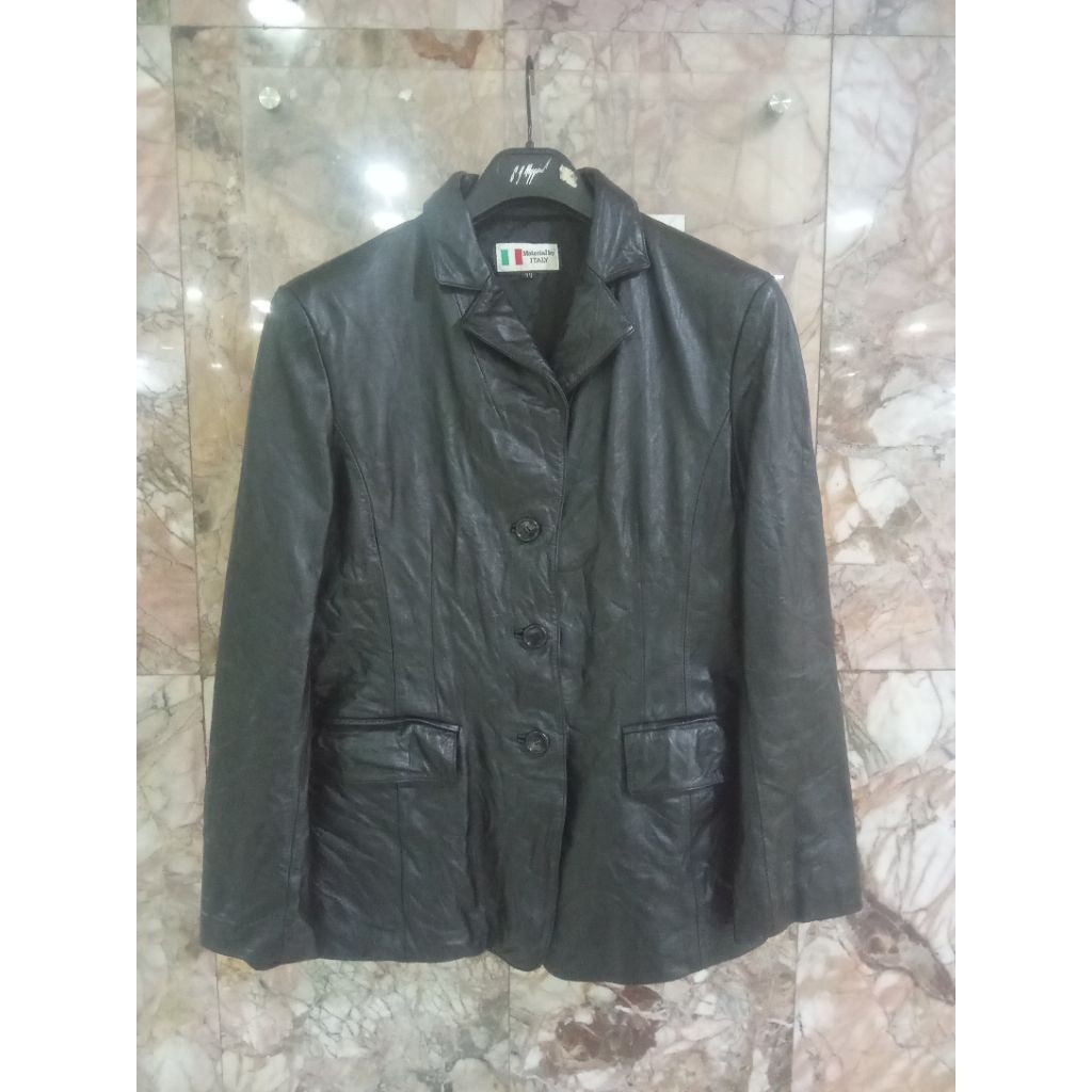 sale jaket kulit asli hitam polos