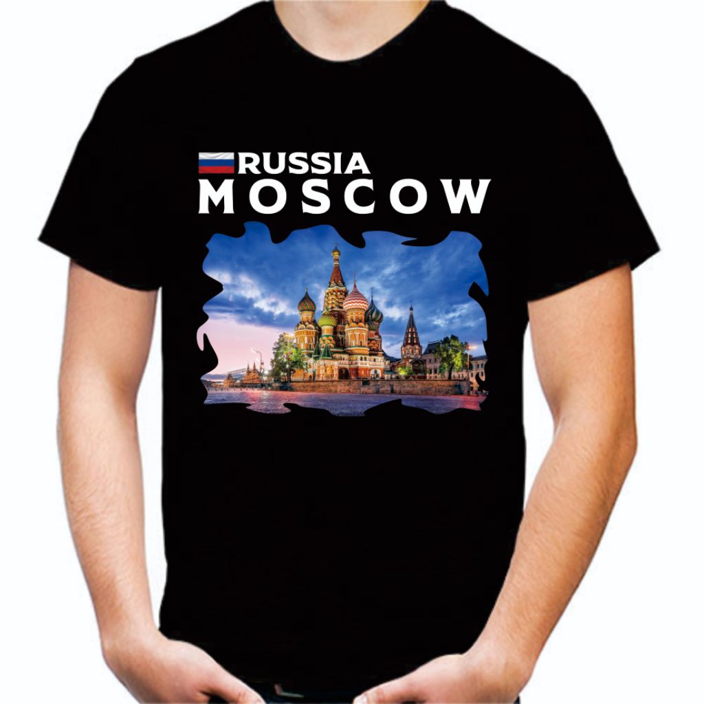 kaos t shirt katun combad pria wanita Indonesia, kaos baju oleh oleh dari wisata ke kota Russia Rusi