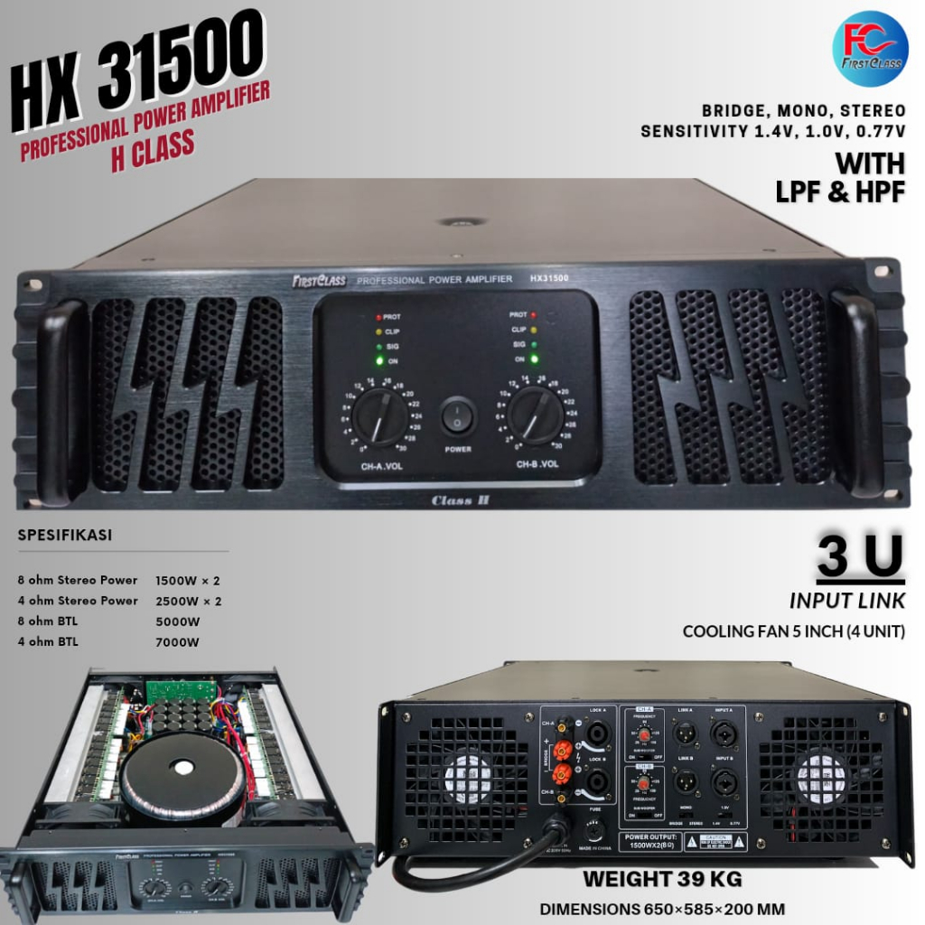 Power Balap Firstclass HX 31500 Tebal 3U 5000 Watt 8ohm Amplifier First Class HX31500