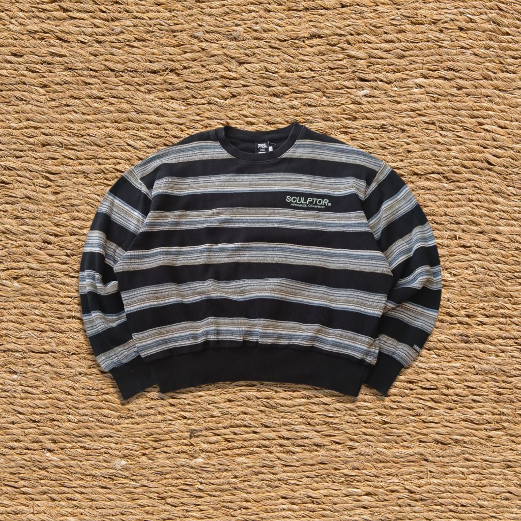 CREWNECK / SWEATER UNISEX SCULPTOR SALUR HITAM ABU CNB0014