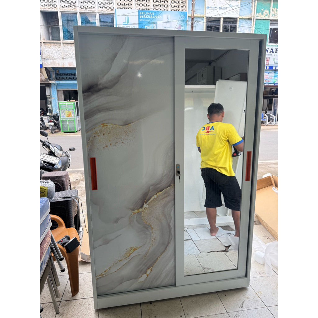 PROMO Lemari Pakaian Plat Besi / Lemari Besi Sliding / Lemari 2 Pintu Besi / Lemari Jumbo Besi
