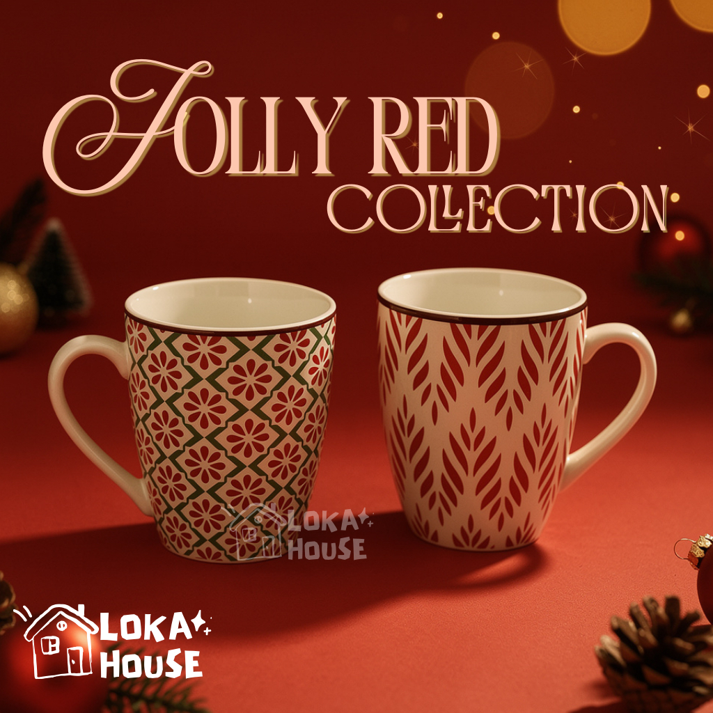 Nakami Mug Jolly Red Collection – Holiday Mosaic / Merry Petal | Mug Keramik Per PCS