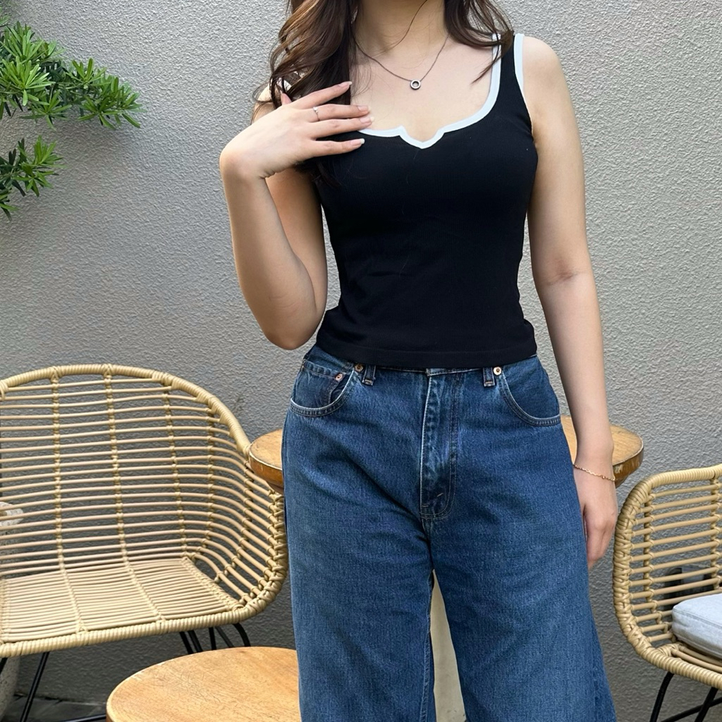 Heartline tank top / v neck tanktop jeans top knit rib casual