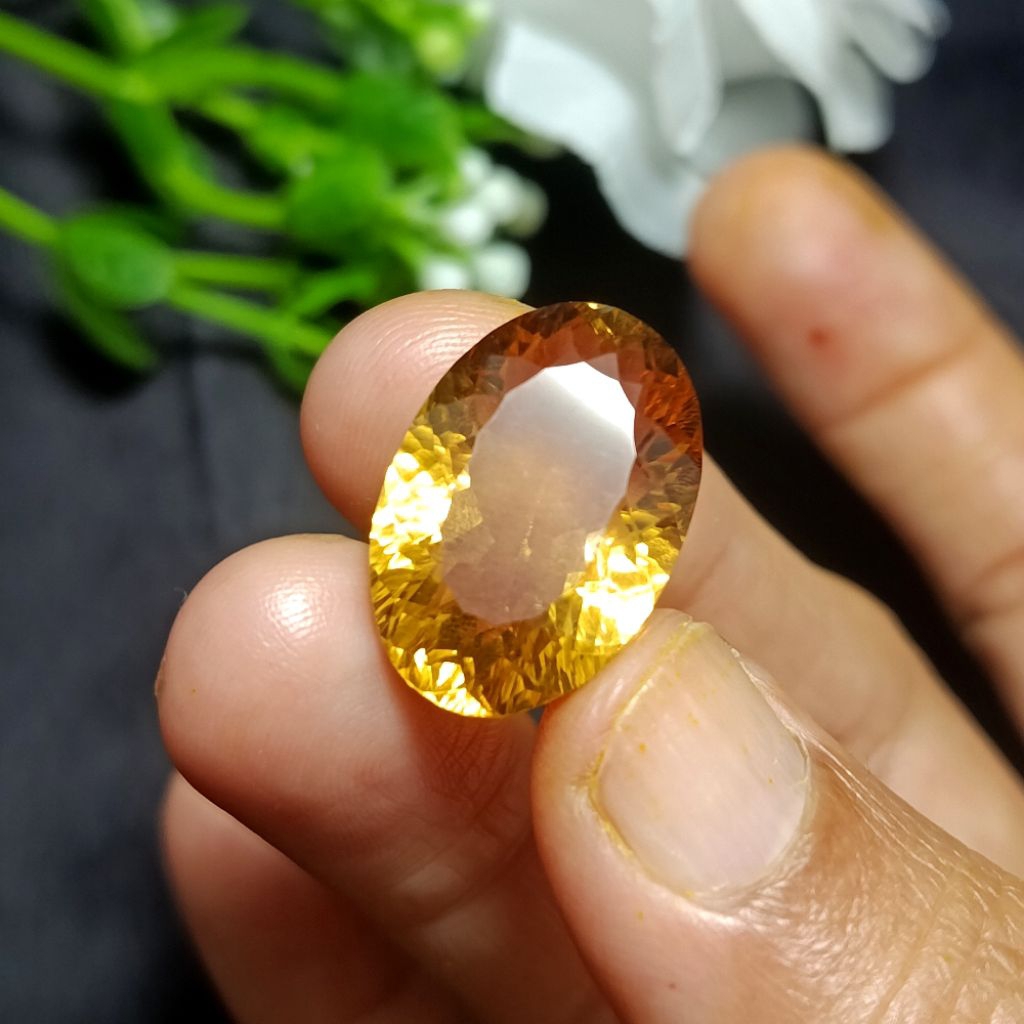 Batu Permata Natural Yellow Citrine - Batu Citrine Asli Cutting Oval