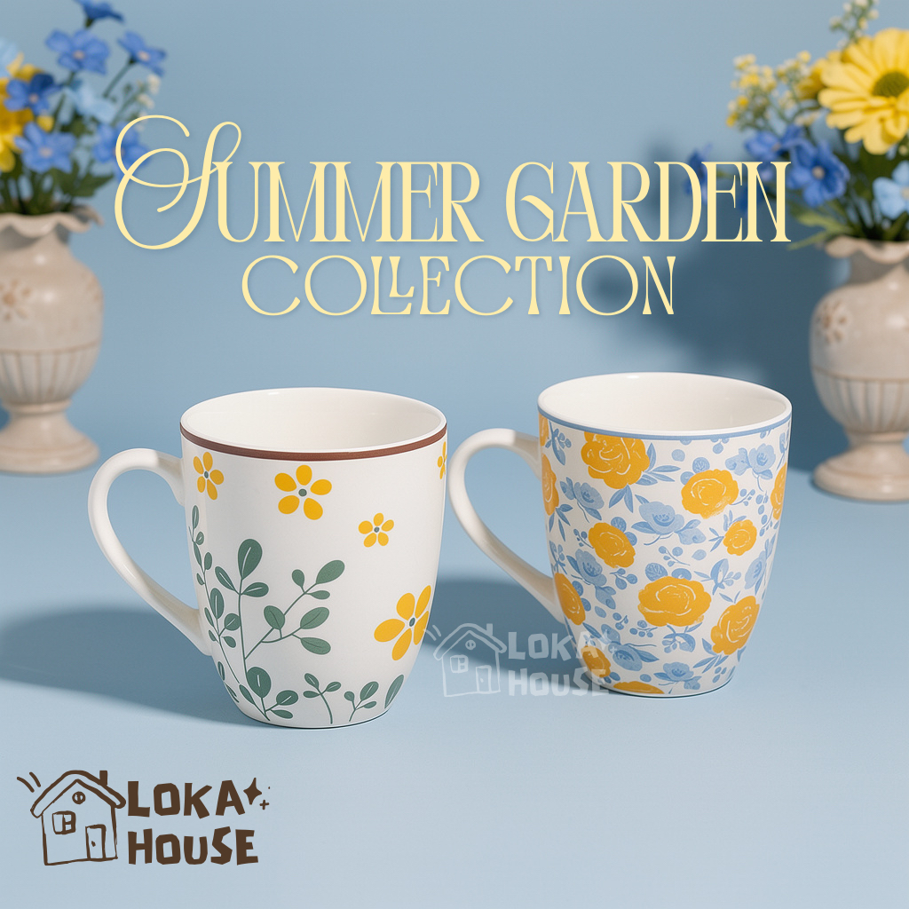 Nakami Mug Summer Garden Collection – Mug Keramik Motif Yellow Bloom / Summer Roses (Per Pcs)