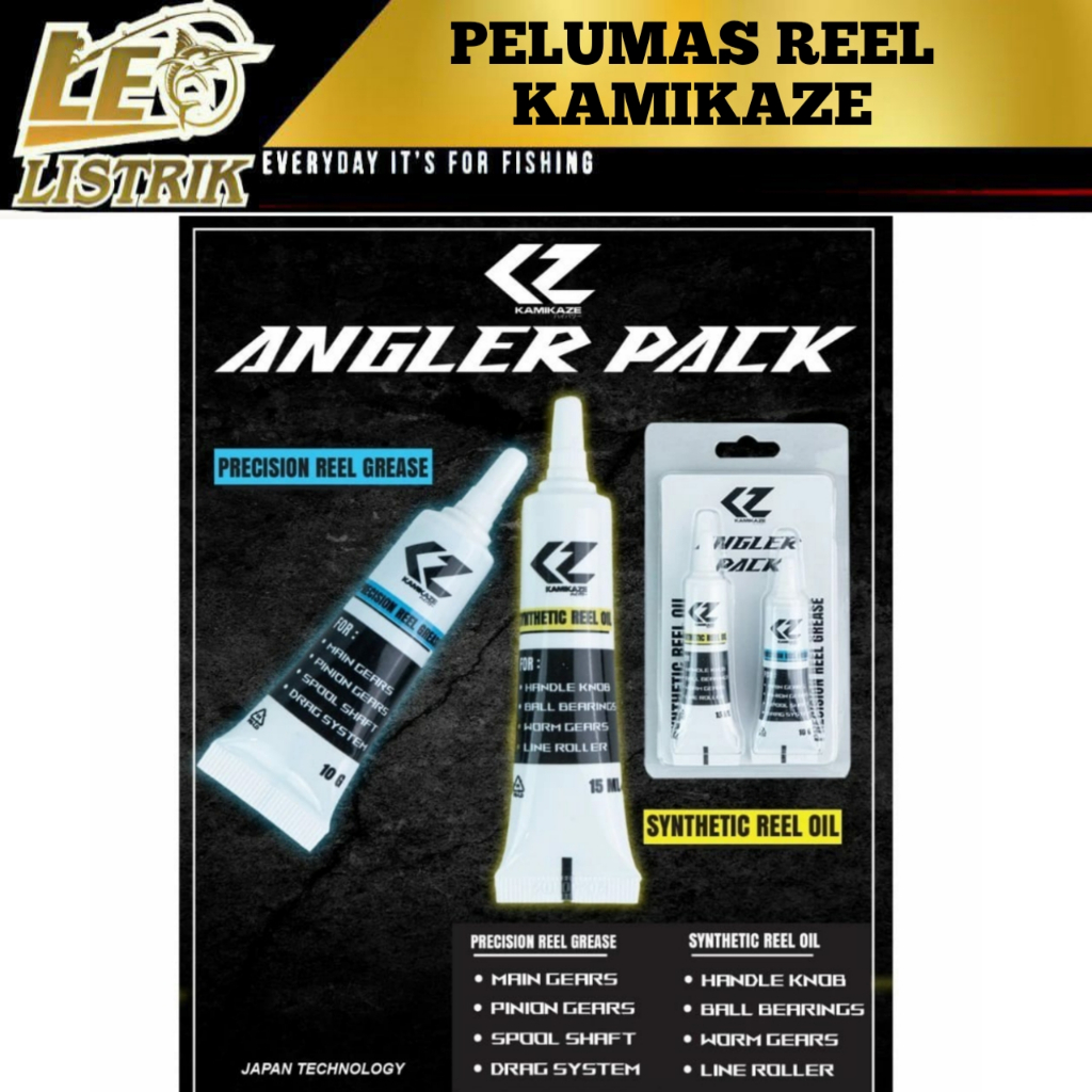 OIL & GREASE KAMIKAZE ANGLER PACK-SYNTHETIC REEL OIL - PRECISION REEL GREASE - PELUMAS REEL KAMIKAZE