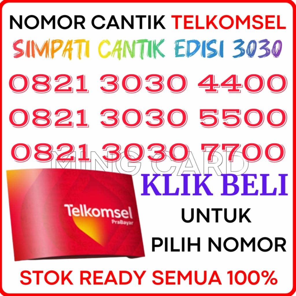 TIPE 3030 SUPER - Nomor Cantik Telkomsel 4G/5G Kartu Perdana Simpati Cantik Prabayar Super 3030 Mini