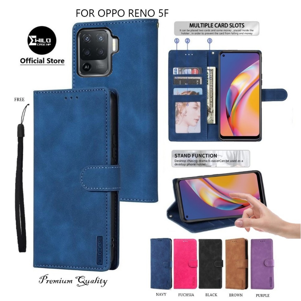 OPPO RENO 5F Leather Flip Cover  - Wallet Case Kulit - Casing Flip Case Wallet Leather Flip Case
