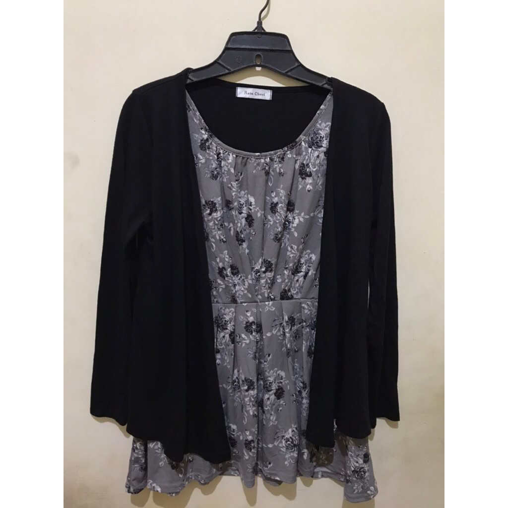  rosa cheri  ZHERESHOP baju wanita outer bunga hitam atasan wanita modern blouse kemeja