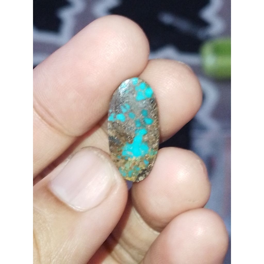 Batu natural pirus persia blue fancy serat emas