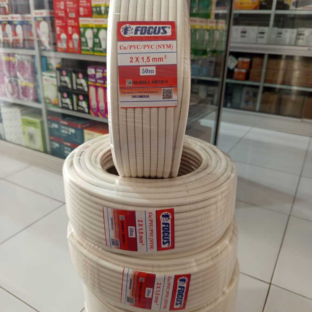 Kabel NYM 2 x 1,5mm FOCUS - Kabel listrik Tembaga Murni - SNI