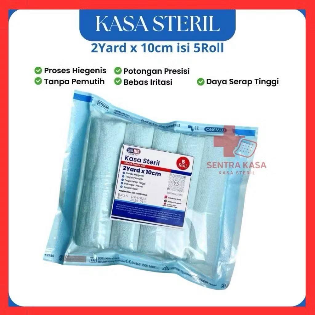 GunaMed Kasa 2 Yard x 10 Cm Isi 5 Roll Kasa Gulungan Kecil Untuk Perban Luka Operasi Diabetes Kasa S