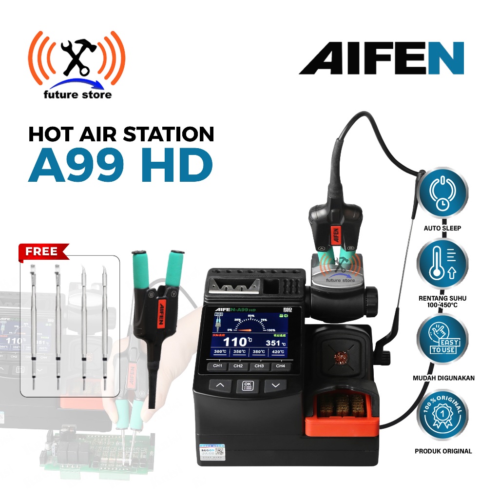 AIFEN A99 HD SOLDER STATION DUAL HANDLE ORIGINAL - AIFEN A99 HD ORIGINAL SOLDER STATION PINSET & HAN