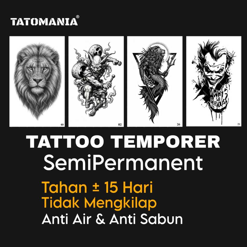 Queen Tato - Stiker tato temporer semi permanen Motif Gambar 11x18