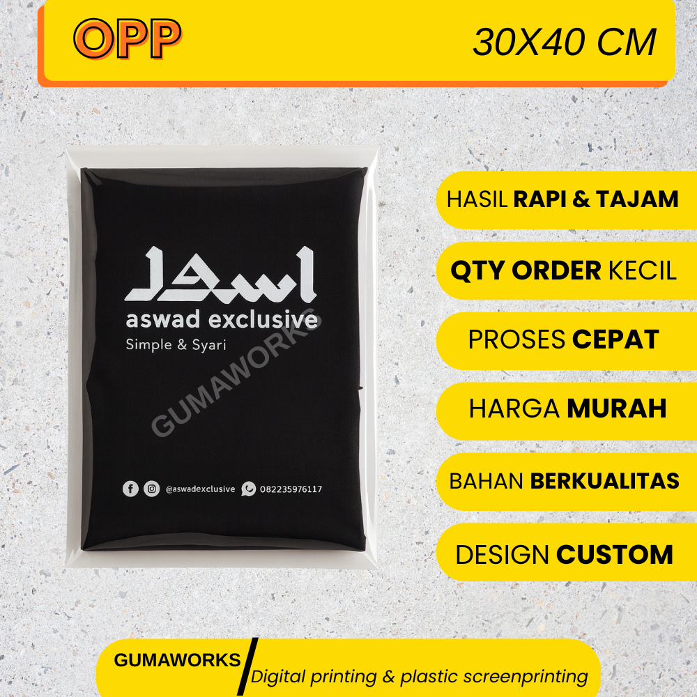 PLASTIK OPP UKURAN 30X40 CM DENGAN SABLON