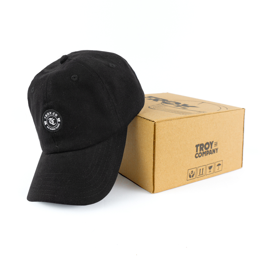 [Free Box] Troy Company Baseball Polo Cap Black Badge - Topi Polo Baseball Hitam BC 3462