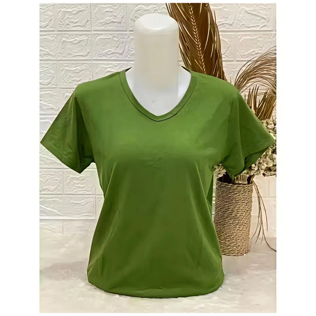 [New] Atasan Kaos Wanita V Neck Hijau Army