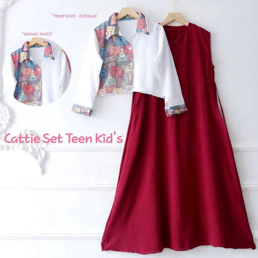 NEW - CATTIE SET INNER KIDS 7-15TAHUN CRINKLE PRINTING // GAMIS CARDIGAN ANAK // GAMIS ANAK REMAJA /