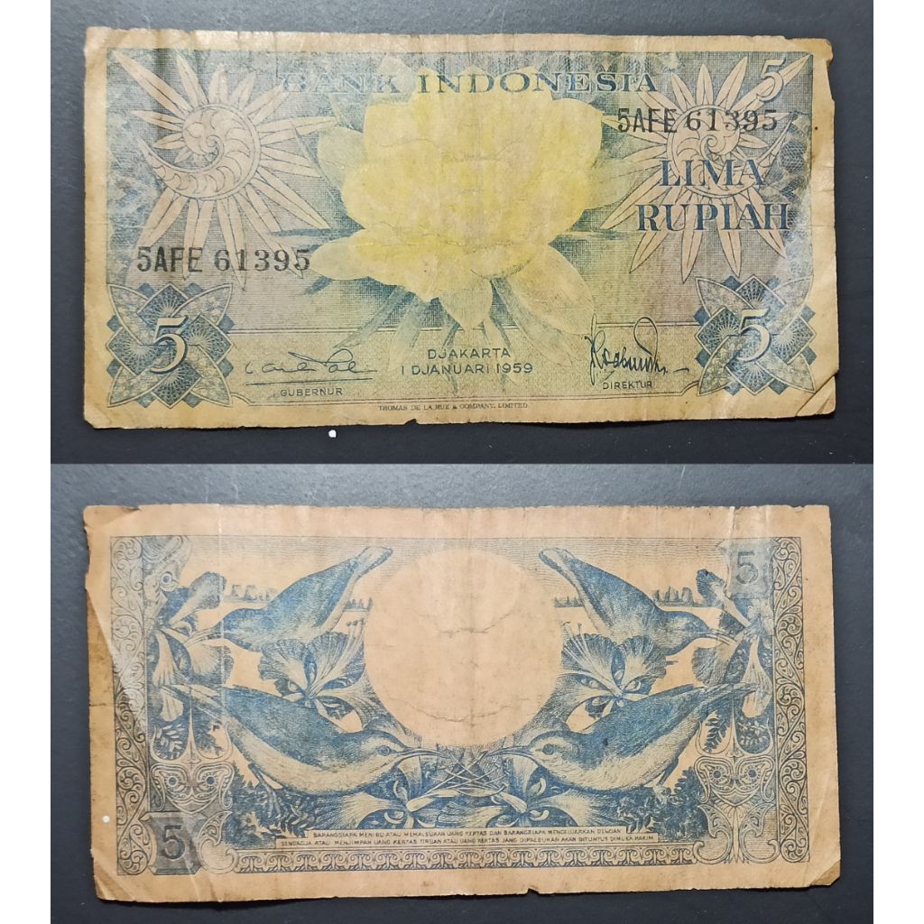 uang kuno Indonesia 5 rp tahun 1959 p2497