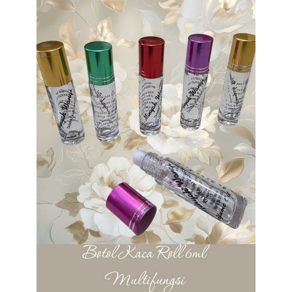 Botol Parfum Roll 6ml Tag Tulisan / Botol kaca Roll Tutup Warna 6ml / Botol Kaca Parfum Minyak DLL 6