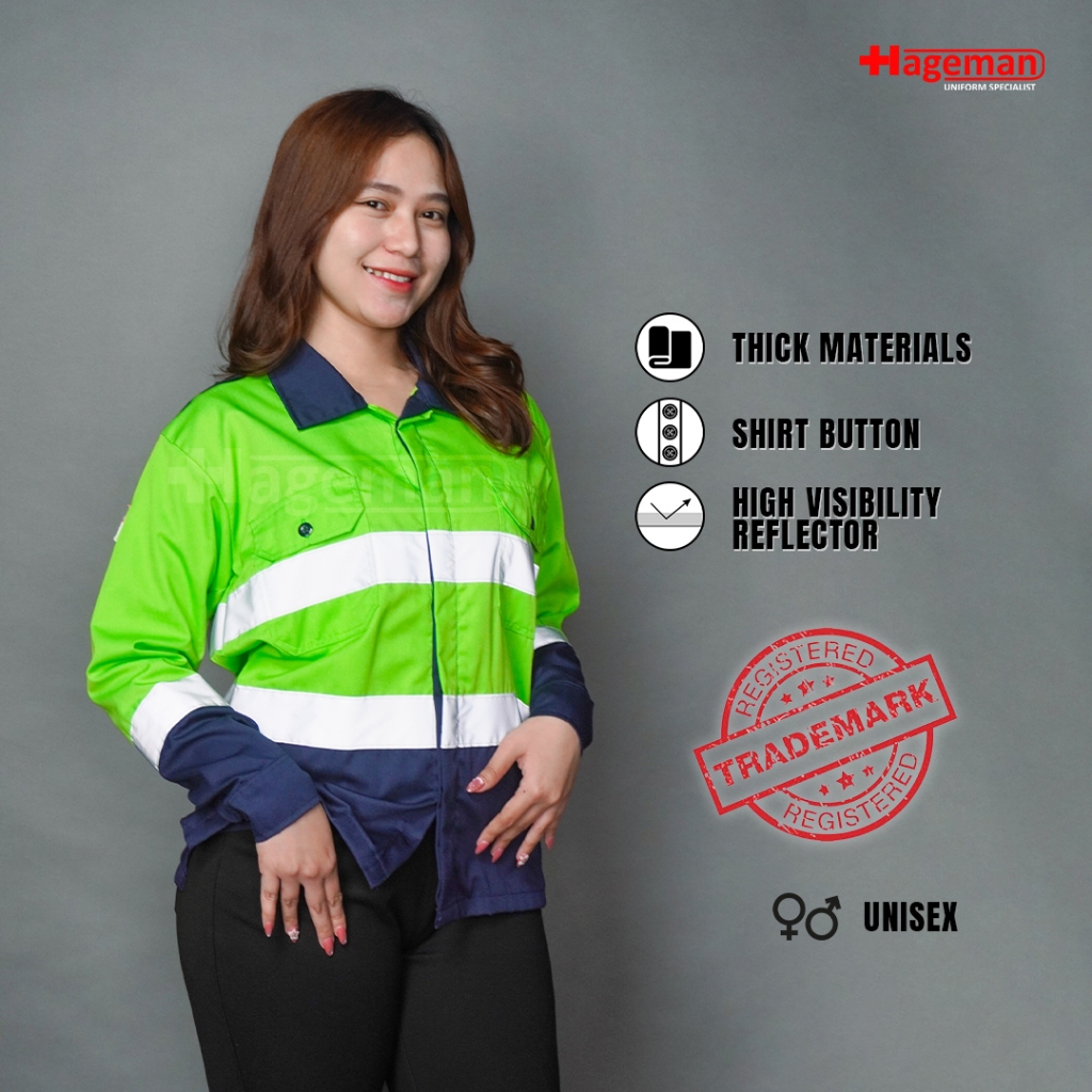 Hageman - Wearpack Atasan Warna Navy Kombinasi Hijau Stabilo / Wearpack Safety Hijau Stabilo