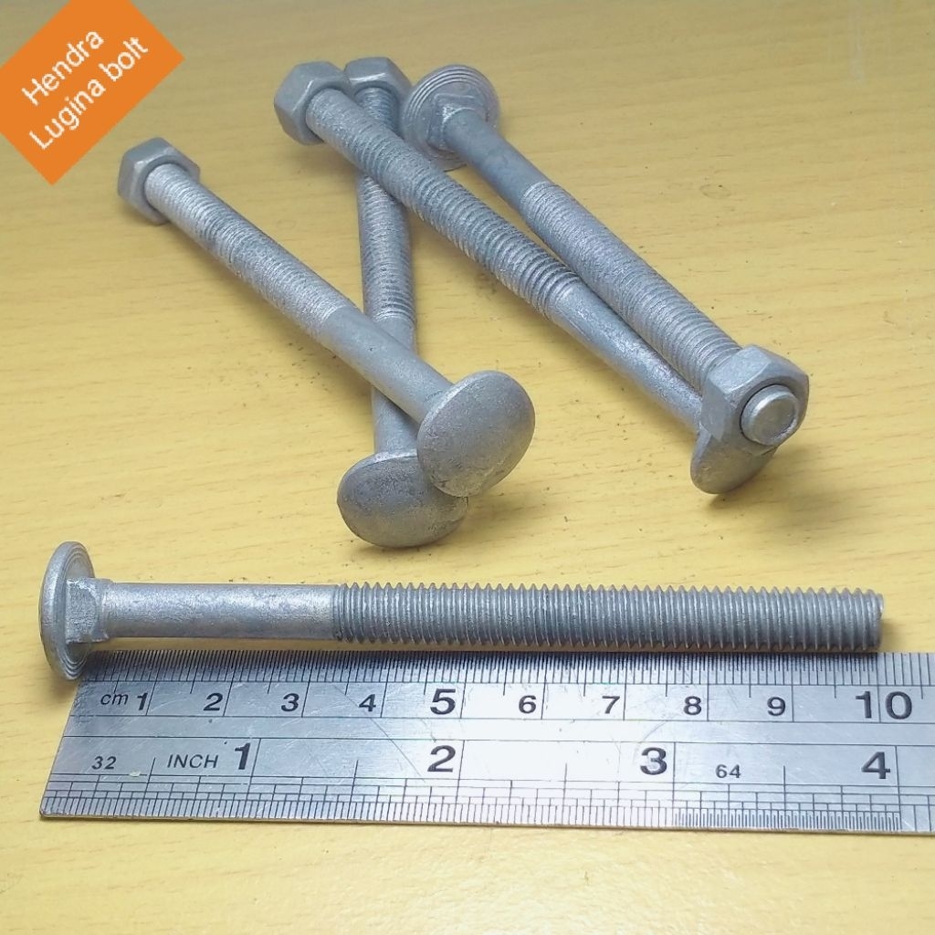 [ isi 10 pcs ] baut cb 5/16 x 4 [ 10 cm] half drat baut payung galvanis anti karat mur kunci 12