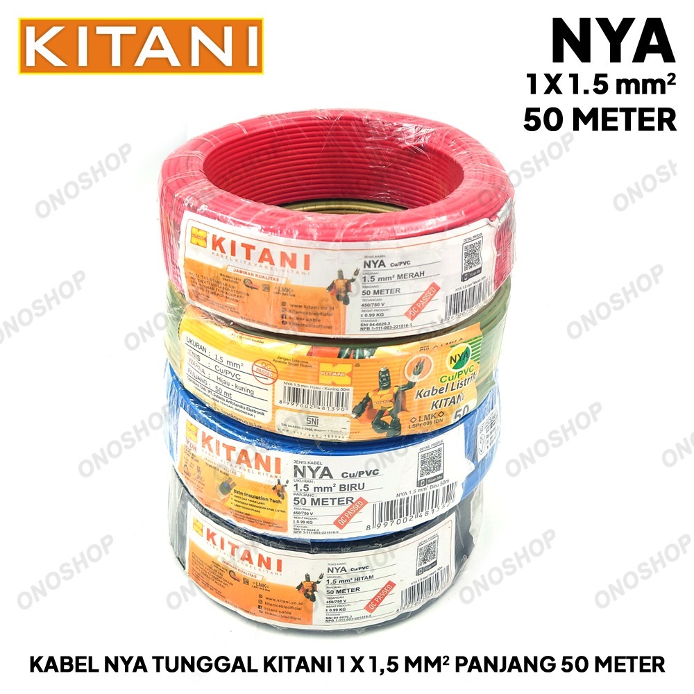 Kabel NYA Tunggal Kitani 1 x 1,5 mm Panjang 50 Meter